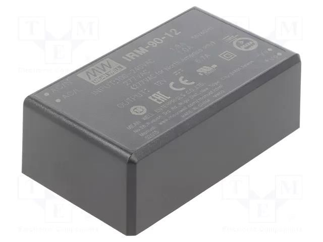 Converter: AC/DC; 80W; Uin: 80÷305VAC,113÷431VDC; Uout: 12VDC; 92% MEAN WELL IRM-90-12