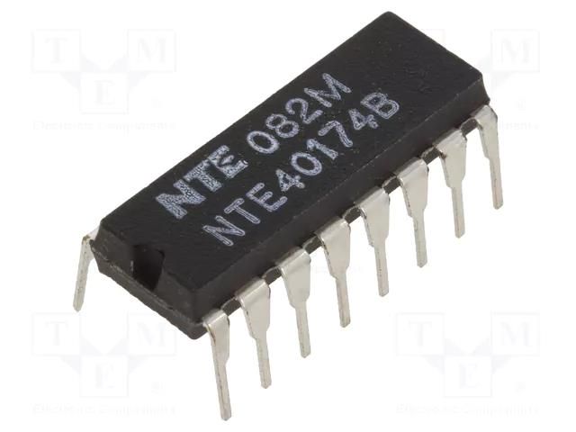 IC: digital; D flip-flop; Ch: 6; CMOS; THT; DIP16; 120uA NTE Electronics NTE40174B