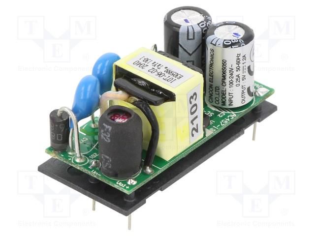 Converter: AC/DC; 6W; Uin: 90÷264VAC,120÷370VDC; Uout: 5VDC; 78% CINCON CFM06S050