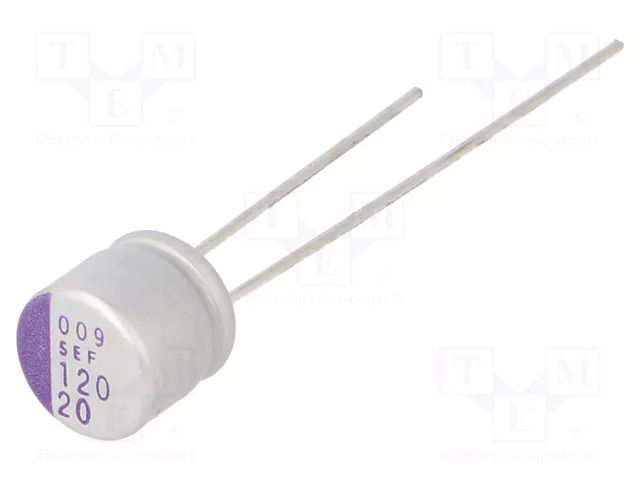 Capacitor: polymer; 120uF; 20VDC; THT; ±20%; Body dim: Ø6.3x6mm PANASONIC 20SEF120M