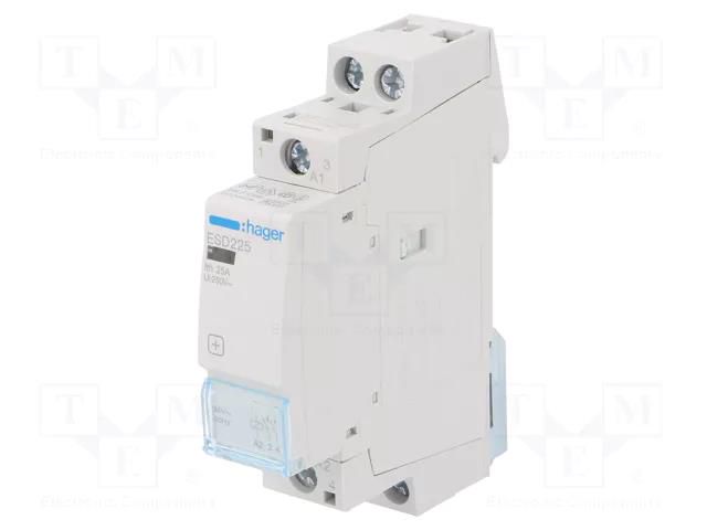 Contactor: 2-pole installation; 25A; 24VAC; NO x2; ESD; -10÷50°C HAGER ESD225