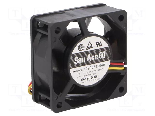 Fan: DC; axial; 12VDC; 60x60x25mm; 46.8m3/h; 39dBA; ball; 5600rpm SANYO DENKI 109R0612G401
