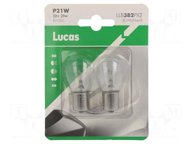 Filament lamp: automotive; BA15S; transparent; 12V; 21W; LLB LUCAS LLB382PX2