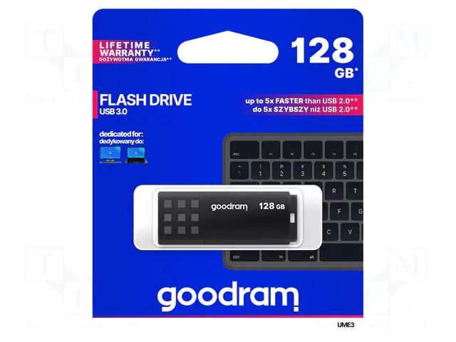 Pendrive; USB 3.0; 128GB; R: 60MB/s; W: 20MB/s; black; USB A GOODRAM UME3-1280K0R11