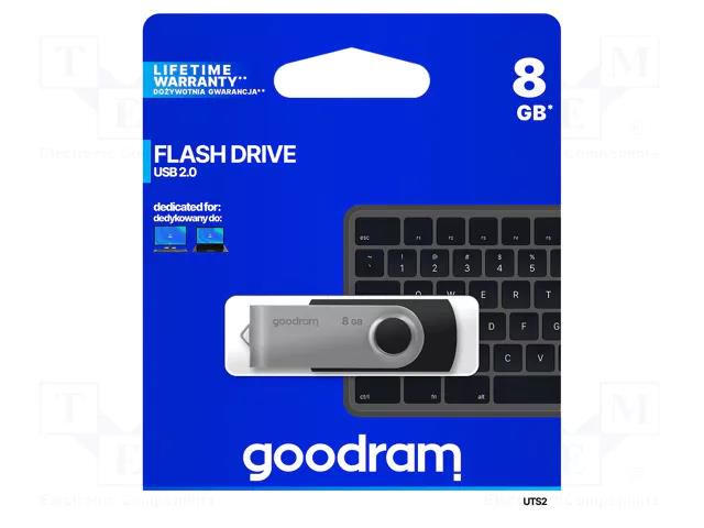 Pendrive; USB 2.0; 8GB; R: 20MB/s; W: 5MB/s; black; USB A GOODRAM UTS2-0080K0R11