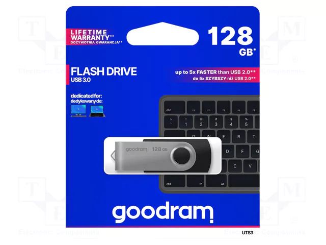 Pendrive; USB 3.2 Gen 1; 128GB; R: 60MB/s; W: 20MB/s; black GOODRAM UTS3-1280K0R11