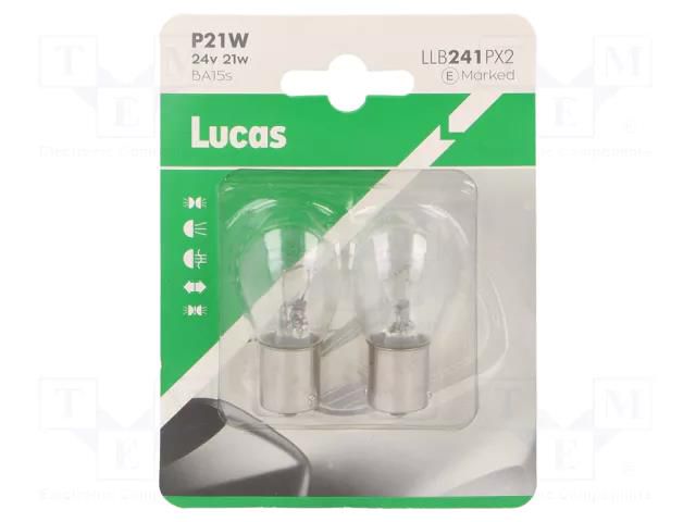 Filament lamp: automotive; BA15S; transparent; 24V; 21W; LLB LUCAS LLB241PX2