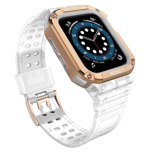 Protect Strap Band Case Wristband for Apple Watch 7 / 6 / 5 / 4 / 3 / 2 / SE (45 / 44 / 42mm) Case Armor Watch Cover Transparent / Rose Gold, Hurtel 5907769311826 5907769311826