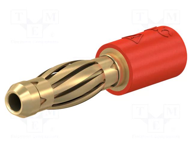 Connector: 4mm banana; adapter; 25A; 30VAC; 60VDC; red; gold-plated STÄUBLI R4/2-A-22