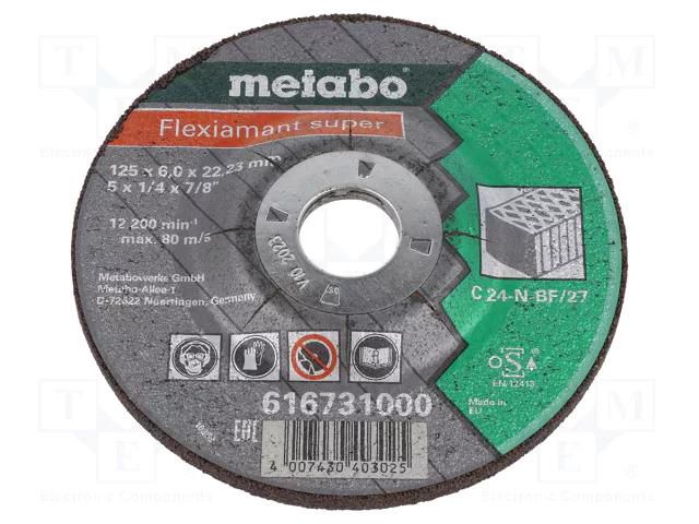 Grinding wheel; Ø: 125mm; Øhole: 22.2mm; Disc thick: 6mm METABO MTB.616731000