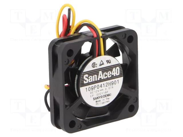 Fan: DC; axial; 12VDC; 40x40x10mm; 9m3/h; 25dBA; ball; 6200rpm SANYO DENKI 109P0412H901