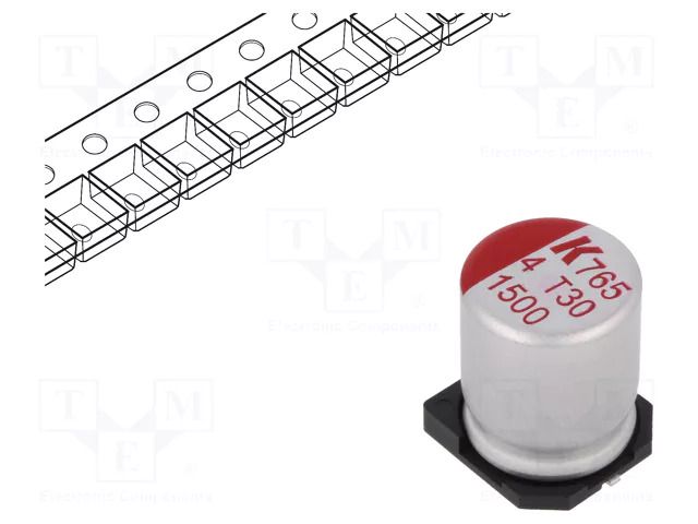 Capacitor: polymer; low ESR; H: 12.6mm; 1500uF; 4VDC; SMD; ESR: 12mΩ KEMET A765MU158M0GLAE012