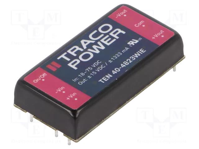 Converter: DC/DC; 40W; Uin: 18÷75VDC; Uout: 15VDC; Uout2: -15VDC TRACO POWER TEN40-4823WIE