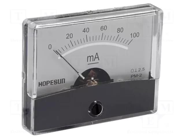 Ammeter; on panel; I DC: 0÷100mA; Class: 2.5; 60x47mm VELLEMAN VEL-AIM60100