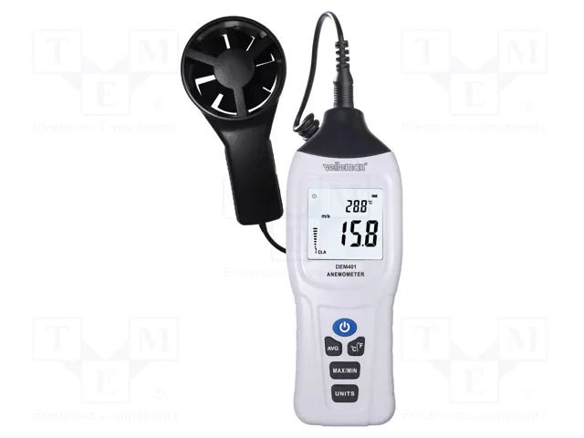Thermoanemometer; LCD; 4 digit; 2x/s; Vel.measur.resol: 0.1m/s VELLEMAN VEL-DEM401