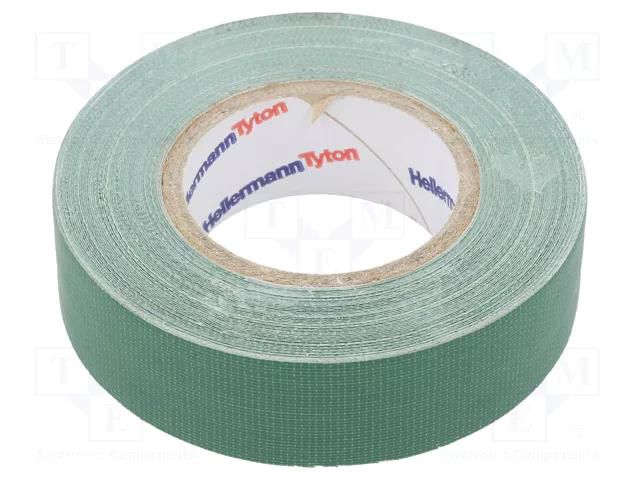 Tape: textile; W: 19mm; L: 10m; Thk: 0.31mm; green; 64N/cm; 10%; cotton HELLERMANNTYTON HTAPE-TEX-19X10GR