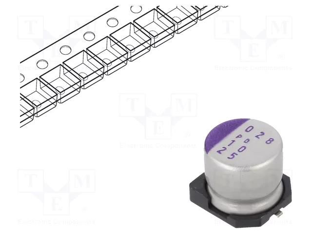 Capacitor: polymer; 10uF; 25VDC; SMD; OS-CON SVPD; ±20%; Ø6.3x6mm PANASONIC 25SVPD10M