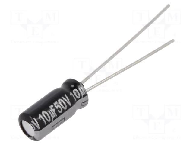 Capacitor: electrolytic; THT; 10uF; 50VDC; Ø5x11mm; Pitch: 2mm; ±20% PANASONIC ECA1HHG100