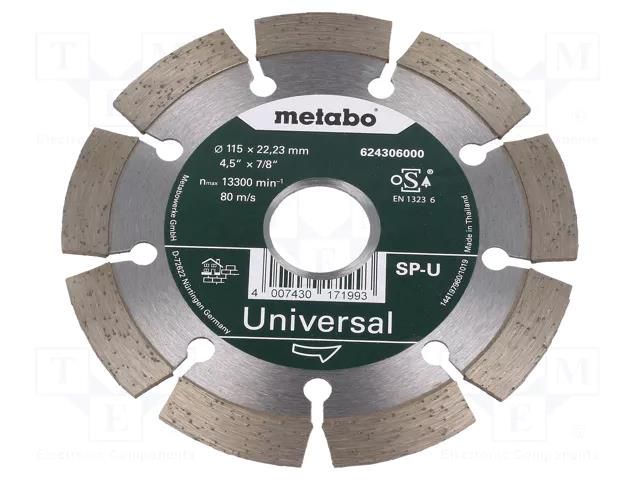 Cutting diamond wheel; Ø: 115mm; Øhole: 22.23mm METABO MTB.624306000