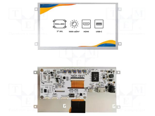 Display: TFT; 7"; 1024x600; Illumin: LED; Dim: 181.6x100.6x22.93mm Riverdi SM-RVT70HSHFWN00