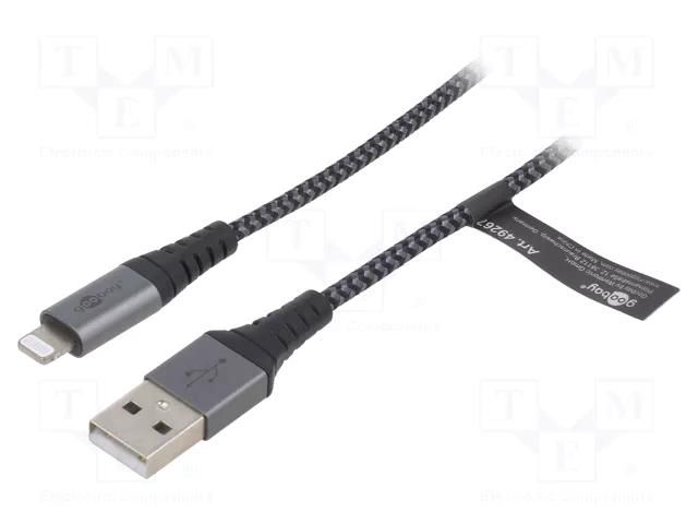 Cable; USB 2.0; Apple Lightning plug,USB A plug; 0.5m; 480Mbps Goobay USB-LIGHT-TXT/0.5