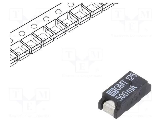 Fuse: fuse; 500mA; 125VAC; 125VDC; time-lag; 7.4x3.1mm; SMD; OMT 125 SCHURTER 3404.0112.22