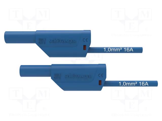 Test lead; 16A; banana plug 4mm,both sides; Urated: 1kV; blue SCHÜTZINGER VSFK8501125-BL