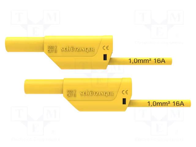 Test lead; 16A; banana plug 4mm,both sides; Urated: 1kV; yellow SCHÜTZINGER VSFK8700125-GE