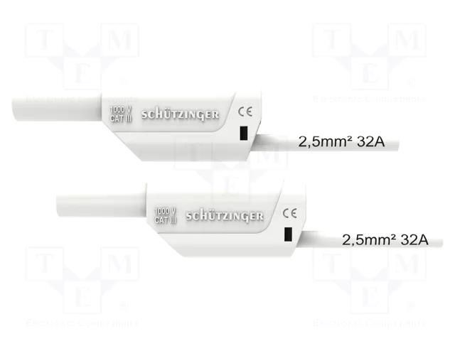 Test lead; 32A; banana plug 4mm,both sides; Urated: 1kV; white SCHÜTZINGER VSFK87012525-WS