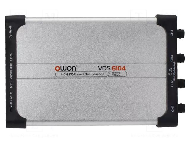 PC connected oscilloscope; 100MHz; Ch: 4; 10Mpts; 1Gsps; 40V; 8bit OWON VDS6104