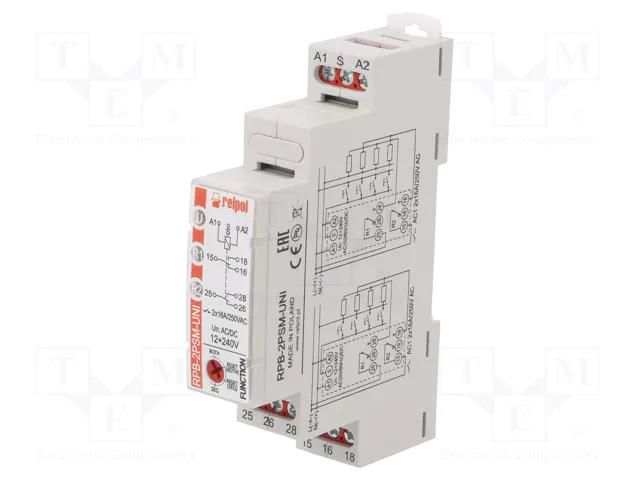Relay: installation; bistable,impulse; DPDT; 16A; 90x17.5x64.6mm RELPOL RPB-2PSM-UNI