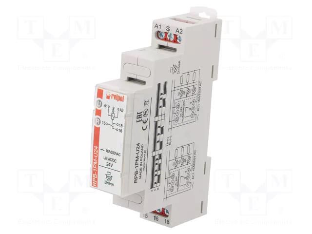 Relay: installation; bistable,impulse; SPDT; 16A; 90x17.5x64.6mm RELPOL RPB-1PM-U24