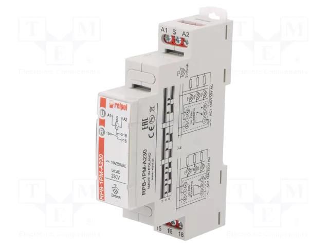 Relay: installation; bistable,impulse; SPDT; 16A; 90x17.5x64.6mm RELPOL RPB-1PM-A230