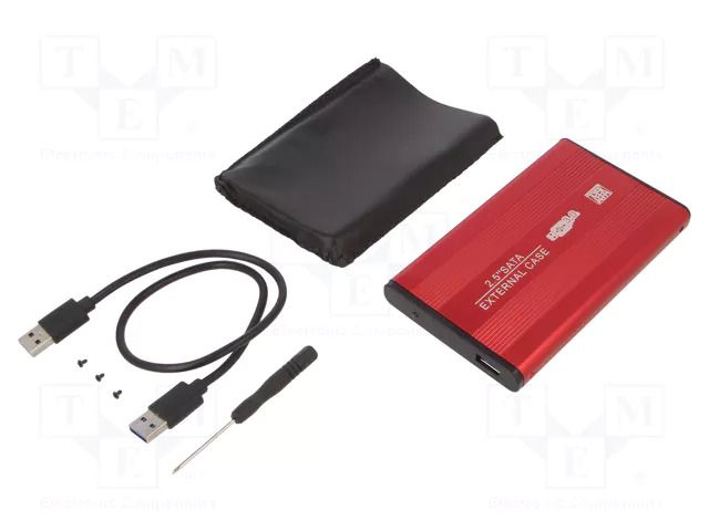 Hard discs housing: 2,5"; PnP; SATA III,USB 3.0; aluminium; red QOLTEC QOLTEC-51860