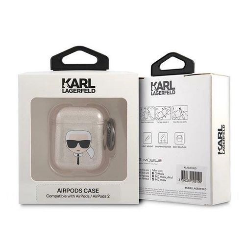 Karl Lagerfeld Glitter Karl&#39;s Head Case for AirPods 1/2 - Gold, Karl Lagerfeld 3666339030346 3666339030346