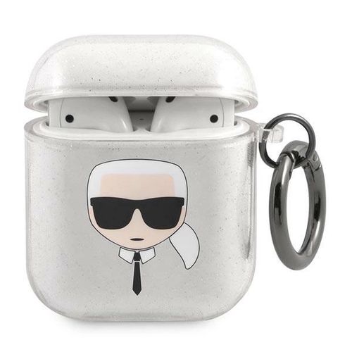Karl Lagerfeld Glitter Karl&#39;s Head case for AirPods 1/2 - silver, Karl Lagerfeld 3666339030285 3666339030285