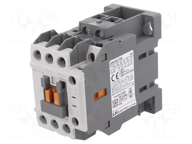 Contactor: 3-pole; NO x3; Auxiliary contacts: NO + NC; 400VAC; 22A LS ELECTRIC MC-22B-400VAC