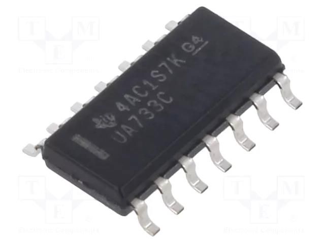 IC: video amplifier; programmable gain; 6VDC; Ch: 2; SO14; 3.6mA TEXAS INSTRUMENTS UA733CD