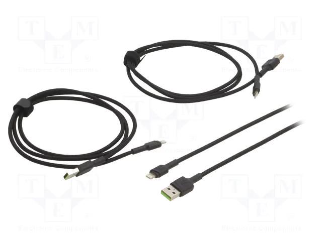 Cable; USB 2.0; Apple Lightning plug,USB A plug; black; 480Mbps GREEN CELL GC-KABGCSET05