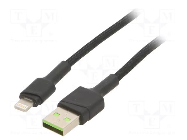 Cable; USB 2.0; Apple Lightning plug,USB A plug; 1.2m; black GREEN CELL GC-KABGC05