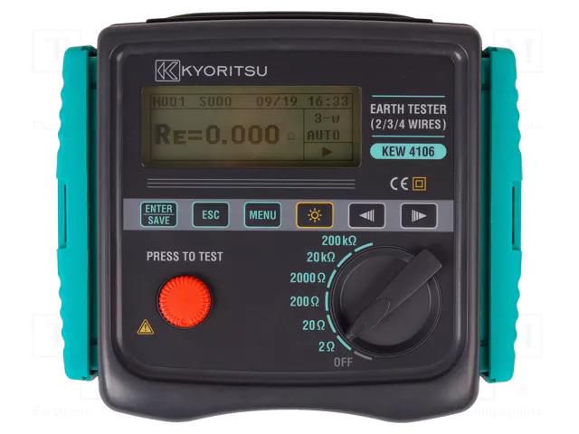 Meter: grounding resistance; LCD; 2Ω,20Ω,200Ω,2kΩ,20kΩ,200kΩ KYORITSU KEW4106