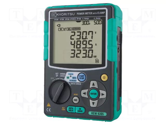 Meter: power quality analyser; LCD; VAC: 150V,300V,600V; True RMS KYORITSU KEW6305-00
