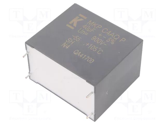 Capacitor: polypropylene; DC-Link; 40uF; Uoper: 900VDC; 25.2A; THT KEMET C4AQOBW5400P3NJ