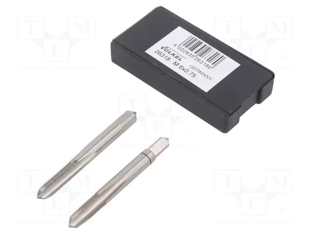 Tap; high speed steel grounded HSS-G; M6; 0.75; 50mm; 4,9mm; 2pcs. VÖLKEL VOLKEL-26318