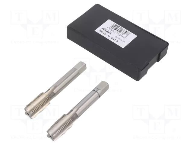 Tap; high speed steel grounded HSS-G; M12; 1.5; 70mm; 7mm; 2pcs. VÖLKEL VOLKEL-26348