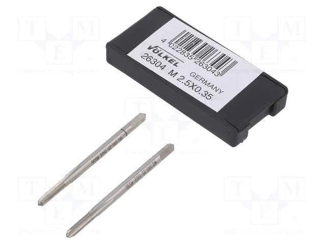 Tap; high speed steel grounded HSS-G; M2,5; 0.35; 40mm; 2,1mm VÖLKEL VOLKEL-26304