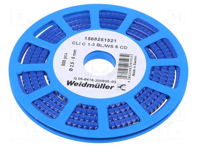 Markers; Marking: 6; 2.5÷5mm; PVC; blue; -30÷80°C; leaded; CLI C WEIDMÜLLER WM-1568251521