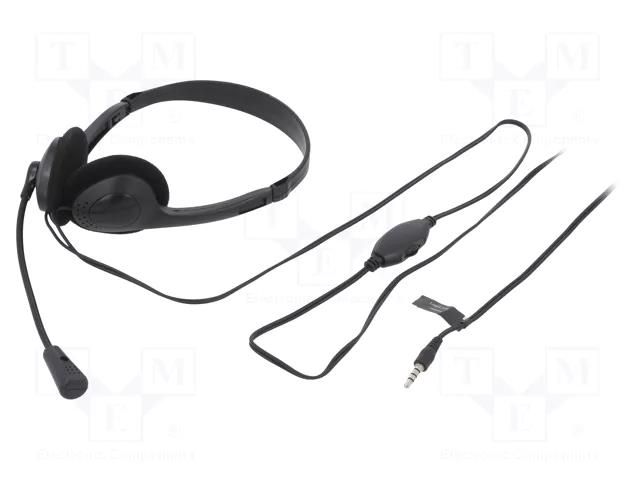 Headphones with microphone; black; Jack 3,5mm; 1.8m; 20÷20000Hz LOGILINK HS0055