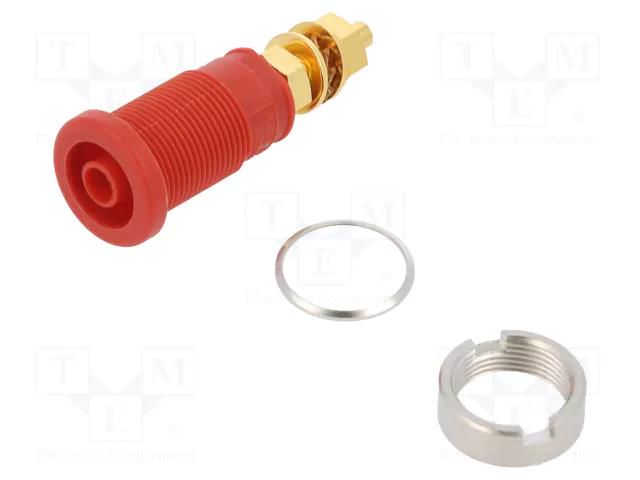 Connector: 4mm banana; socket; 32A; 1kVDC; red; gold-plated; screw HIRSCHMANN T&M SEB2600G-RT