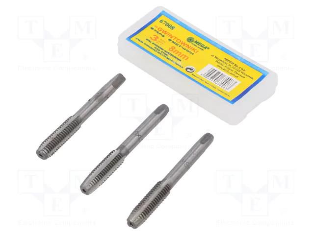 Kit: taps; Thread: M8; Pitch: 1.25; 3pcs. MEGA MGA-67008